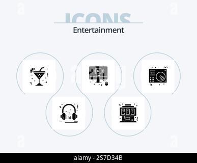 Entertainment Glyph Icon Pack 5 Icon Design. web. youtube. joystick. video. lemon Stock Vector