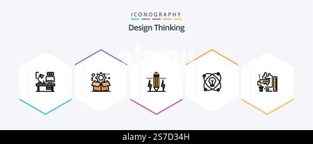 Design Thinking 25 FilledLine icon pack including lightd. idea. setting. light. edit Stock Vector