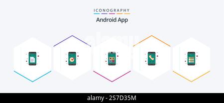 Android App 25 Flat icon pack including calling. mobile. add. call. interaction Stock Vector