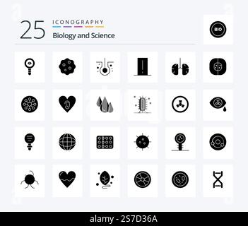 Biology 25 Solid Glyph icon pack including anatomy. gadget. zoom. electronics. biology meter Stock Vector