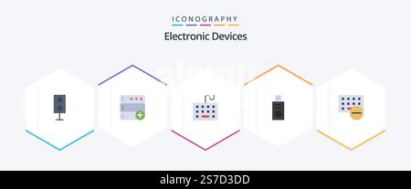 Devices 25 Flat icon pack including devices. usb. computer. flash drive. keyboard Stock Vector