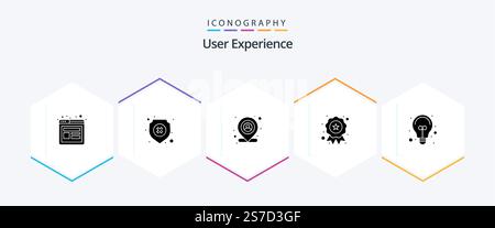 User Experience 25 Glyph icon pack including light. ideas. location. quality. award Stock Vector