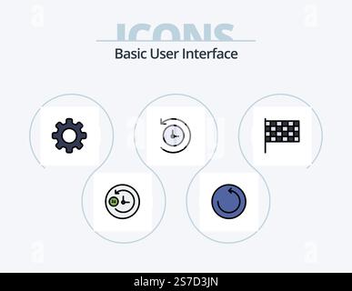 Basic Line Filled Icon Pack 5 Icon Design. . . message. process. energy Stock Vector