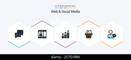 Web And Social Media 25 FilledLine icon pack including . . success. man. add on Stock Vector