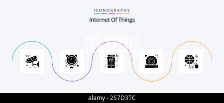 Internet Of Things Glyph 5 Icon Pack Including internet of things. wifi. internet of things. dvd. real estate Stock Vector