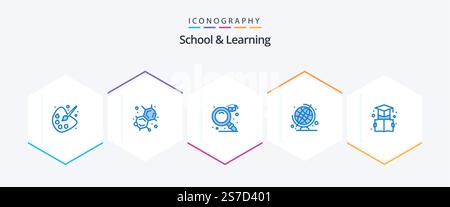 School And Learning 25 Blue icon pack including . education. find. bookmark. globe Stock Vector