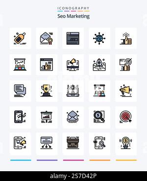 Creative Seo Marketing 25 Line FIlled icon pack  Such As world. connect. offer. www. contact Stock Vector