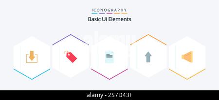 Basic Ui Elements 25 Flat icon pack including volume. sound. text. upload. arrows Stock Vector
