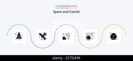 Space Glyph 5 Icon Pack Including . space. space. helmet. space Stock Vector