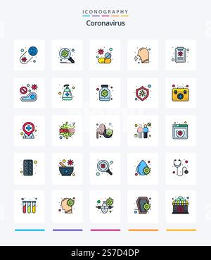Creative Coronavirus 25 Line FIlled icon pack  Such As rhinitis. diseases. security. virus. tablet Stock Vector