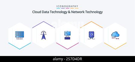 Cloud Data Technology And Network Technology 25 FilledLine icon pack including cloud. computing. computing. audio. computing Stock Vector