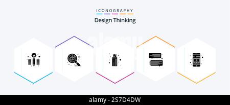 Design Thinking 25 Glyph icon pack including phone. image. cable. gallery. communication Stock Vector