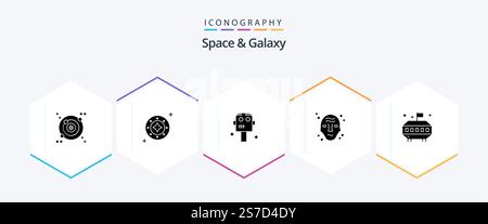 Space And Galaxy 25 Glyph icon pack including astronomy. space. universe. science. alien Stock Vector