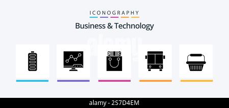 Business and Technology Glyph 5 Icon Pack Including cart. vehicle. bag. transport. automobile. Creative Icons Design Stock Vector
