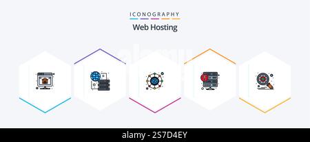 Web Hosting 25 FilledLine icon pack including database. service. hosting. crash Stock Vector