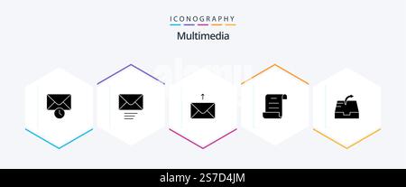 Multimedia 25 Glyph icon pack including . script. Stock Vector