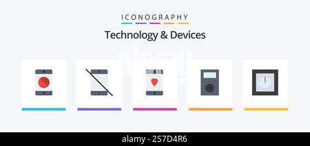 Devices Flat 5 Icon Pack Including ipod. devices. pc. mobile. heart. Creative Icons Design Stock Vector