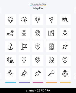 Creative Map Pin 25 OutLine icon pack  Such As map. location. geo location. map. research Stock Vector