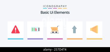 Basic Ui Elements Flat 5 Icon Pack Including speaker. upload. cart. up. arrow. Creative Icons Design Stock Vector