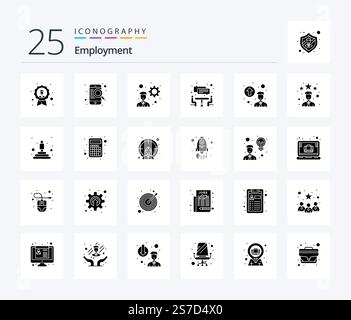 Employment 25 Solid Glyph icon pack including promotion concept. personal up gradation. online. teamwork. interview Stock Vector