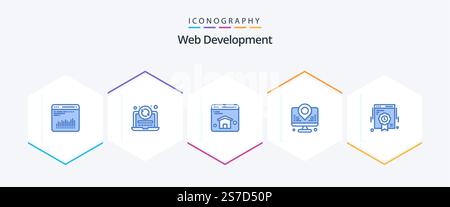 Web Development 25 Blue icon pack including web. badge. browser. map. internet Stock Vector