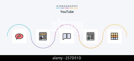 Youtube Line Filled Flat 5 Icon Pack Including ui. ui. chat. globe. basic Stock Vector