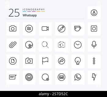 Whatsapp 25 Line icon pack including add. attach. tea. attachment. browser Stock Vector