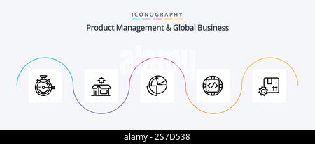 Product Managment And Global Business Line 5 Icon Pack Including management. custom. product. code. diagram Stock Vector