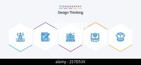 Design Thinking 25 Blue icon pack including file. layers. design. draw. vector Stock Vector