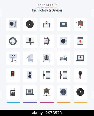 Creative Devices 25 Flat icon pack  Such As locked. home. start. devices. products Stock Vector