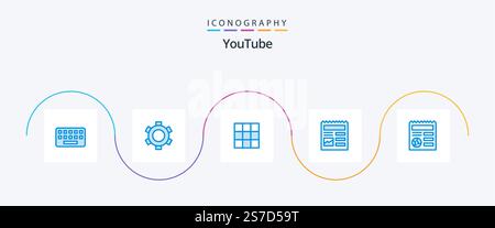 Youtube Blue 5 Icon Pack Including globe. basic. menu. picture. basic Stock Vector
