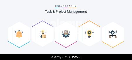 Task And Project Management 25 Flat icon pack including management. configuration. user. setting. idea Stock Vector