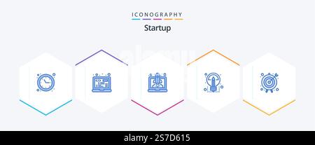 Startup 25 Blue icon pack including goal. sharing. boost. share. creative Stock Vector