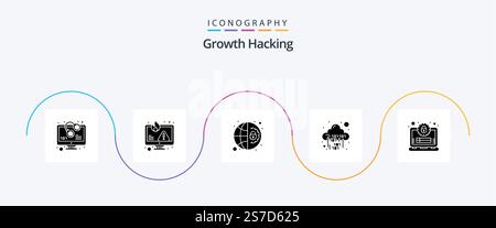 Hacking Glyph 5 Icon Pack Including digital. cloud. storage. binary. security Stock Vector