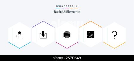 Basic Ui Elements 25 Glyph icon pack including mark. question. printed. help. picture Stock Vector