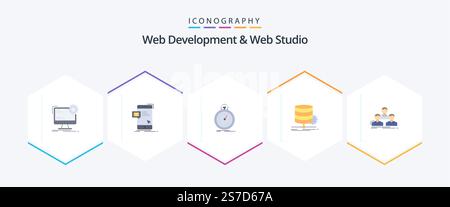 Web Development And Web Studio 25 Flat icon pack including chart. sport. mail. speed. fast Stock Vector