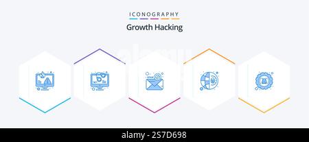 Hacking 25 Blue icon pack including security. global. warn. ban. spam Stock Vector