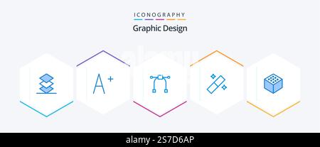 Design 25 Blue icon pack including . cube. Stock Vector