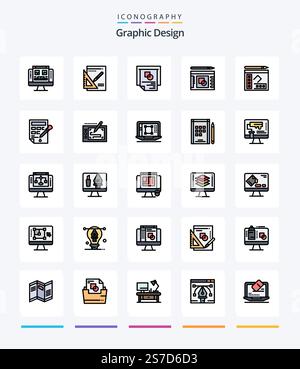 Creative Graphic Design 25 Line FIlled icon pack  Such As mobile. color fill. book. color drop. bucket Stock Vector