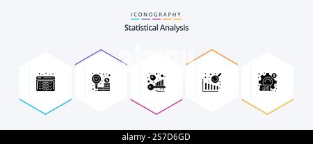 Statistical Analysis 25 Glyph icon pack including graph. analytics. benchmark. analysis. business intelligence Stock Vector