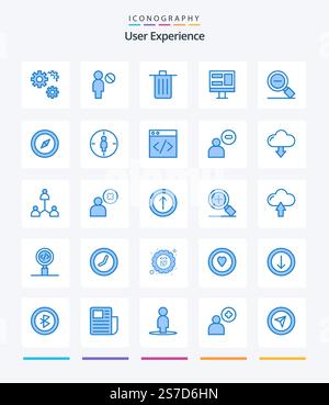 Creative User Experience 25 Blue icon pack  Such As magnify. window. basket. monitor. trash Stock Vector