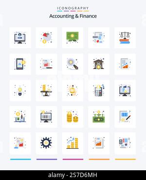 Creative Accounting And Finance 25 Flat icon pack  Such As debit. card. income. business. diploma Stock Vector