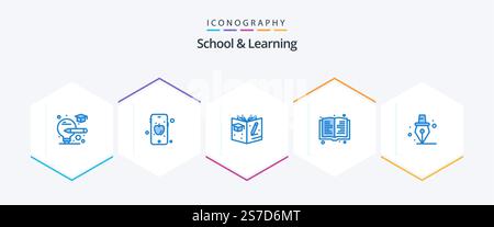 School And Learning 25 Blue icon pack including . . book. school. education Stock Vector