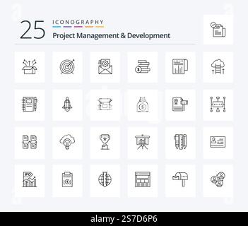 Project Management And Development 25 Line icon pack including business. ghold. focus. cash. integration Stock Vector