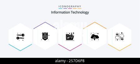 Information Technology 25 Glyph icon pack including . link. folder. connection. upload Stock Vector