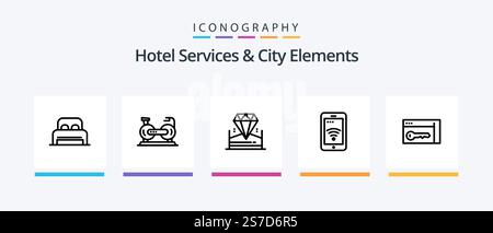 Hotel Services And City Elements Line 5 Icon Pack Including home. sign. hotel. hotel . tag. Creative Icons Design Stock Vector