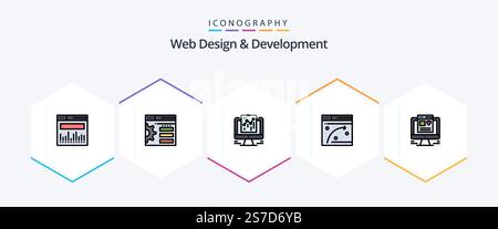 Web Design And Development 25 FilledLine icon pack including . web. google. computer. window Stock Vector