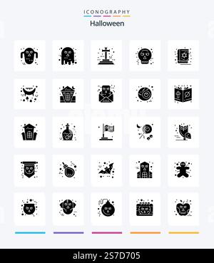 Creative Halloween 25 Glyph Solid Black icon pack  Such As book. guy fawkes. scary. face. halloween Stock Vector