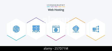 Web Hosting 25 Blue icon pack including . secure web server. network. secure server. network server Stock Vector