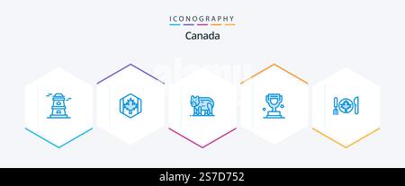 Canada 25 Blue icon pack including autumn. canada. animal. trophy. award Stock Vector